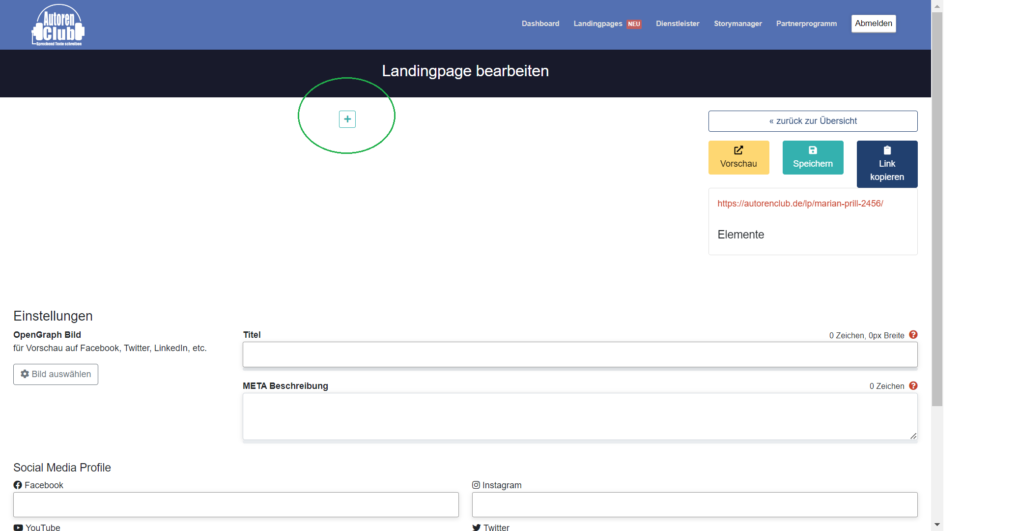 Über den Plus-Button gelangst du zur Medienauswahl